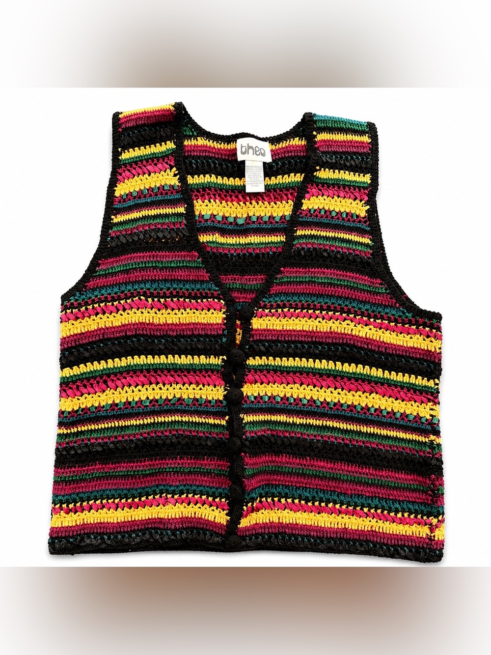 Theo Vintage Crochet Multi-color Vest Size M Yarn & Ribbon 90’s Grunge style